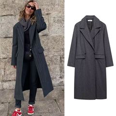 AliExpress ホットクロスボーダー外国貿易ヨーロッパとアメリカンスタイルの婦人服気質スーツ襟ストライプウールロングスーツジャケット