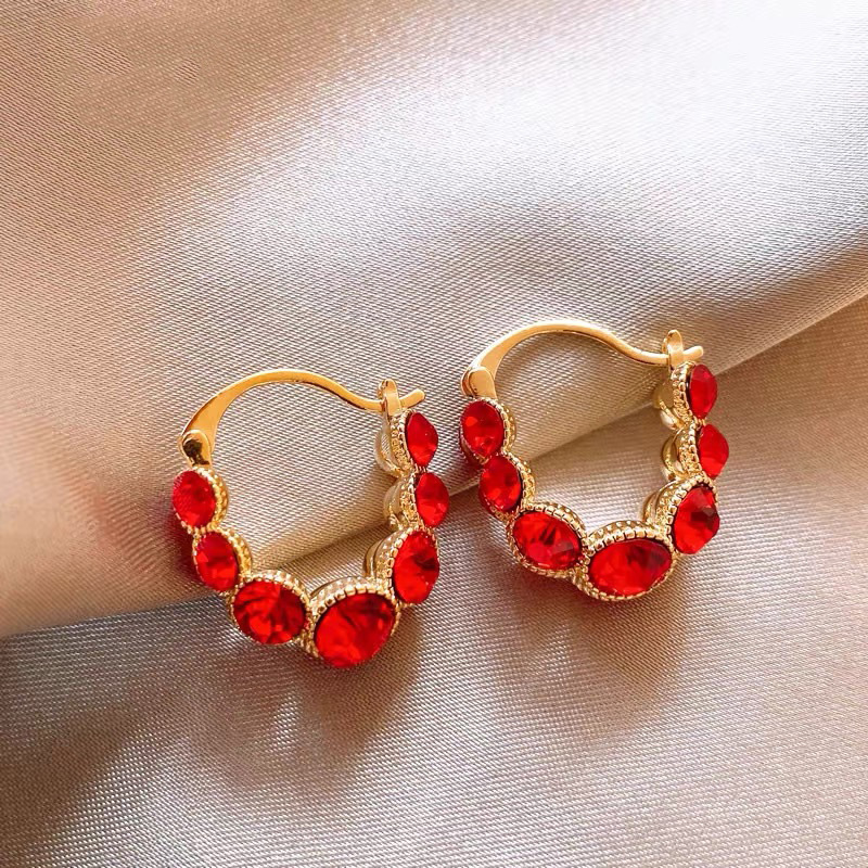 Diamante rojo-incrustado hoja de arce pendientes geométricos Luz de invierno de lujo de alto grado pendientes de Año Nuevo nicho pendientes de todo fósforo al por mayor