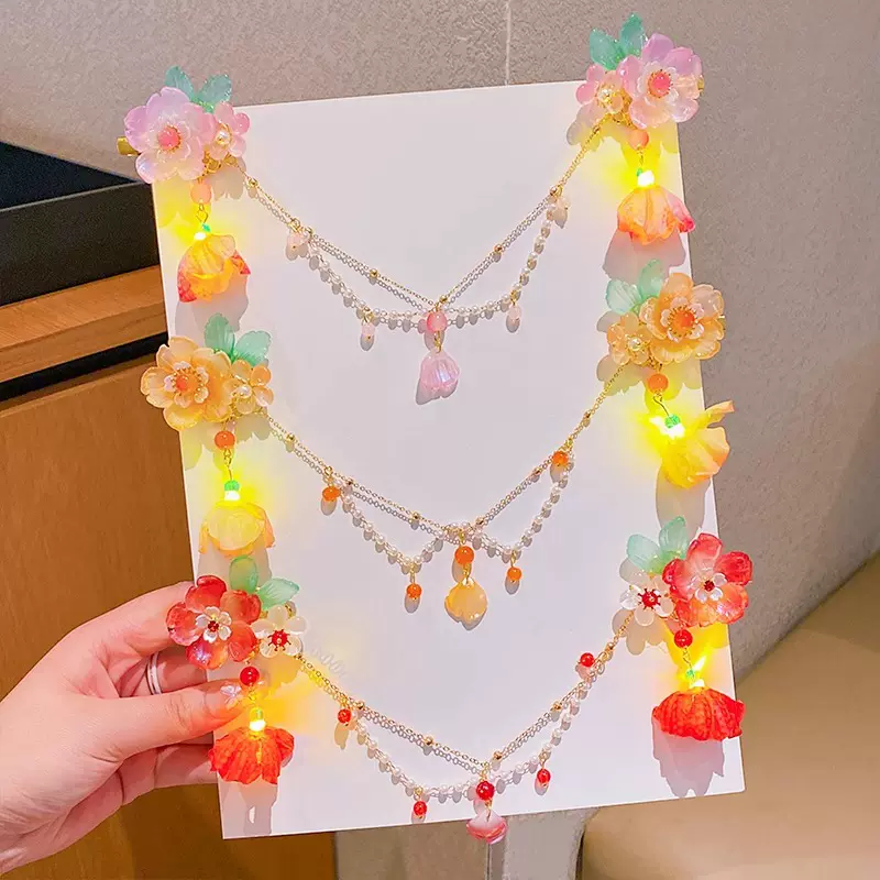 儿童会发光古风汉服发夹头饰女童中国风流苏发卡女孩夹子新年发饰