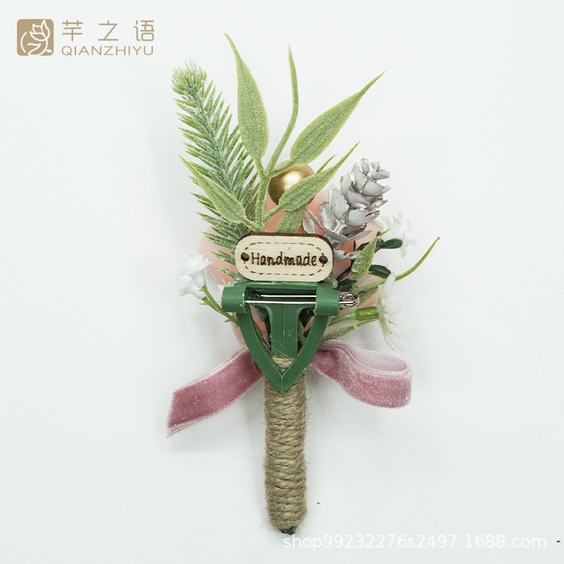 新品亞馬遜同款手工仿真小玫瑰胸花婚禮新娘伴娘歐式迎賓森系批發(fā)