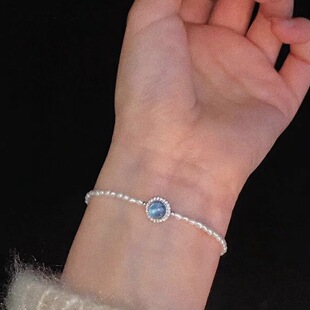 July Jewelry Sea Blue Treasure suit Natural Freshwater Pearl 2-3mini Small Pearl Aurora 925 Silver Necklace Bracelet