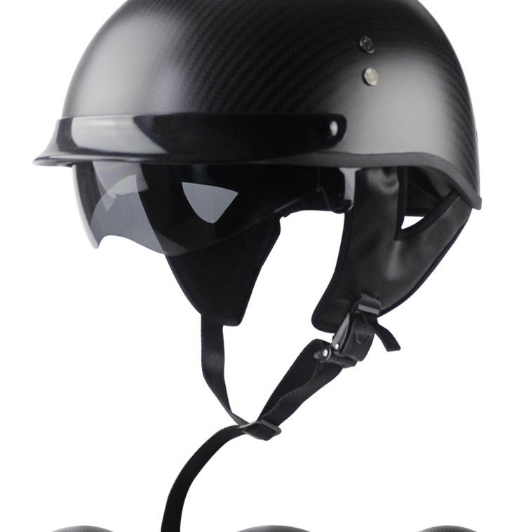 VOSS Carbon Fiber Motorcycle Retro Half Helmet with Inner Lens