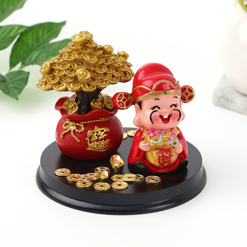 Creativo dibujos animados novela resina artesanía decoración del coche consola central Dios de la riqueza fortuna árbol combinación decoración adornos