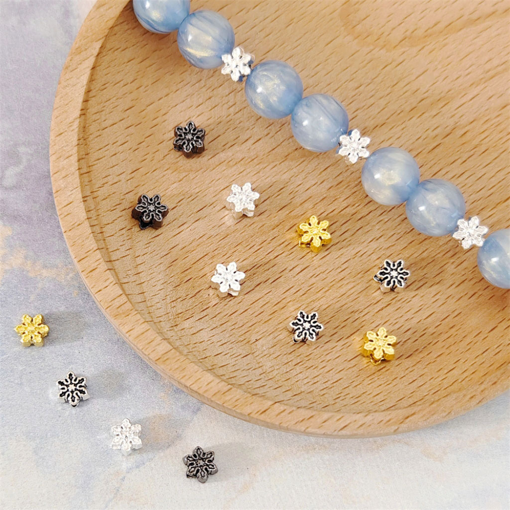Alloy snowflake spacer beads bright silver spacer beads six-petal flower ancient silver bracelet with beads bracelet beads diy jewelry accessories