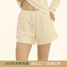 纯色休闲短裤360克棉立裁版型短袖运动松紧腰抽绳热裤立体装饰