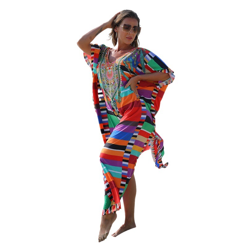 Playa blusa transfronteriza estilo europeo y americano color cuadrado posicionamiento traje playa exterior vestido bikini blusa 5D63