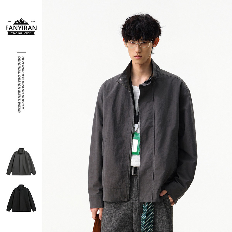 Ace Trendyy Men's Niche Designer Retro Work Jacket Men's Spring & Fall High-End Stand-Up Collar Jacket Hj5809