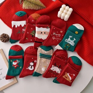 Christmas socks women's mid-calf length socks autumn and winter red birth year socks couple Student Christmas gift stockings