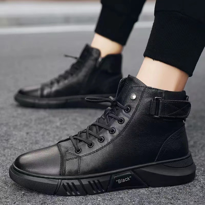 Leather winter plush and thick Martin high top men's boots, leather, soft soled cotton leather shoes, warm snow boots_voghion.com