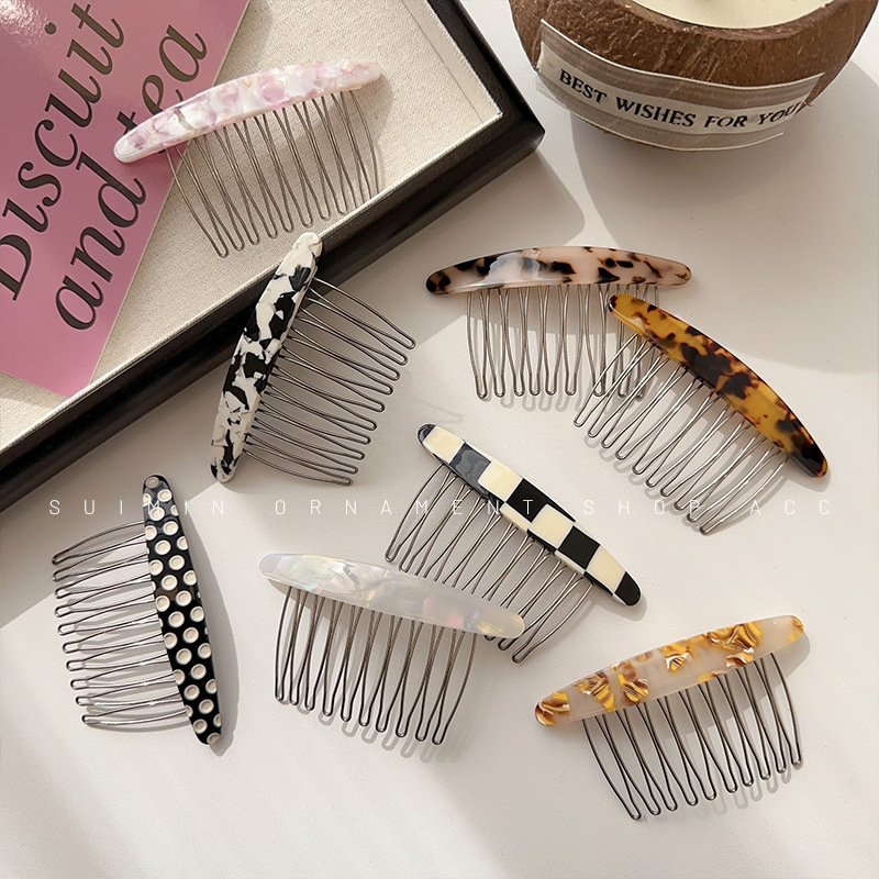 Flequillo en la frente insertar peine pelo roto acabado artefacto acetato horquilla Cabeza trasera femenina insertar reverso peine del pelo horquilla del tocado