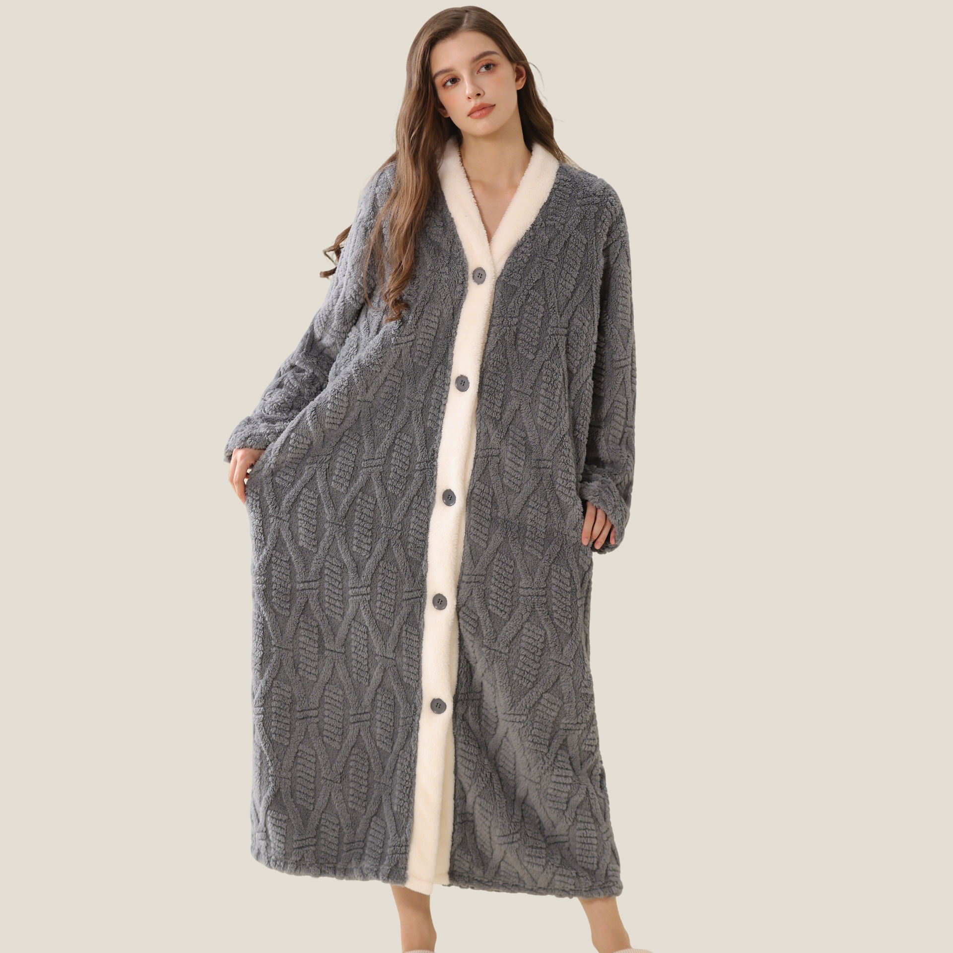 秋冬新款提花舒棉绒居家睡袍女睡裙长袖保暖舒适家居服可外穿睡袍