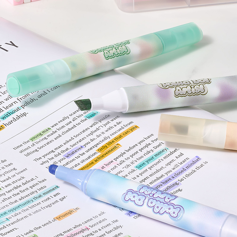 Protector de ojos de lunares, resaltador de doble cabeza de color suave, barra triangular, marcador de mano especial para oficina de estudiantes, pincel de gran capacidad