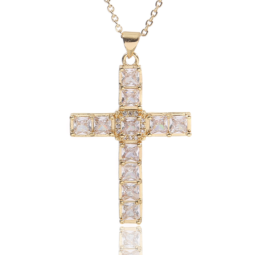 Fashion Cross Copper Pendant Necklace Chain Inlay Zircon Copper Necklaces display picture 5