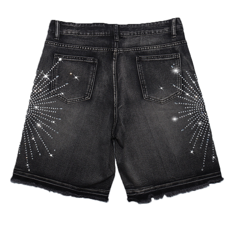 Men's Rhinestone Embroidered Denim Shorts Heavy Duty Star Design Streetwear Casual American Style_mkmklike.com