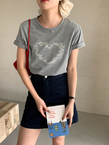 3th Morning Amber Contract Atmosphere Bow Love Print Short Sleeve T-Shirt ZY2777