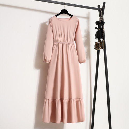 Women's Long Dress Solid Color Pullover Long-Sleeve A-Line Dress