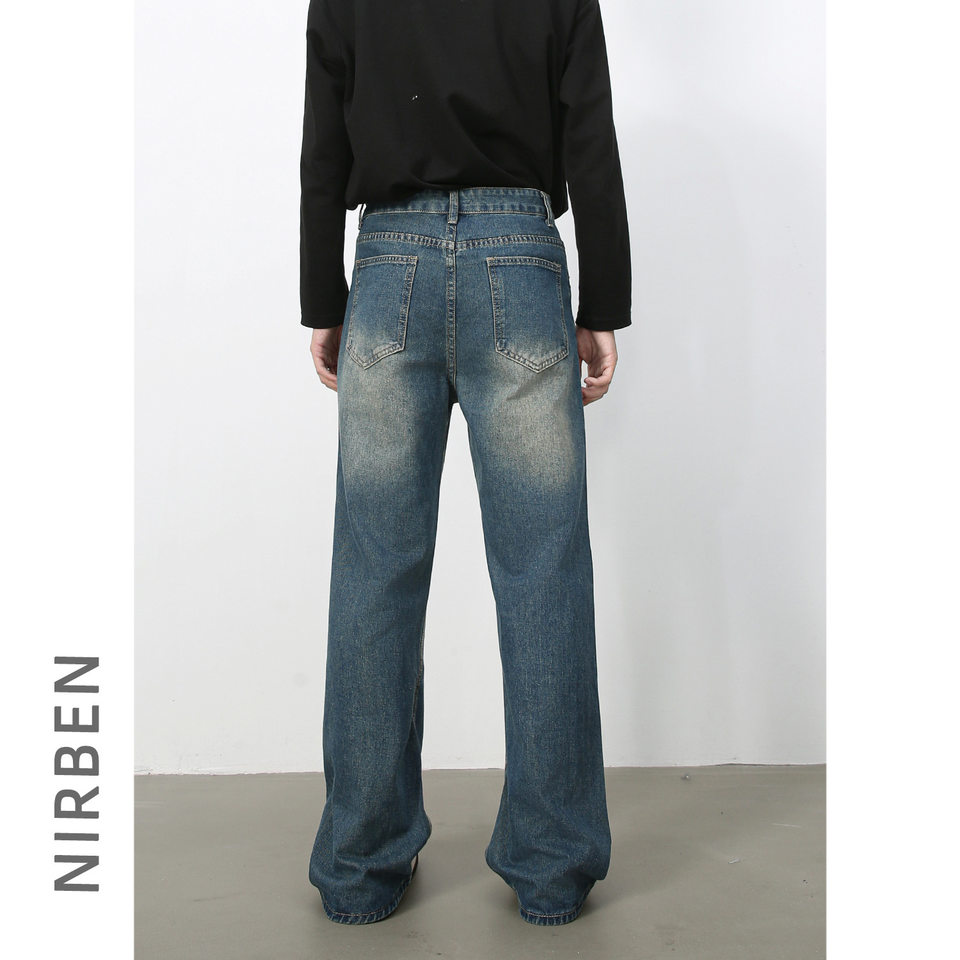 Quần jean nam ống rộng suông thẳng phong cách Mỹ, denim wash đơn giản — màu xanh, màu xanh nhạt