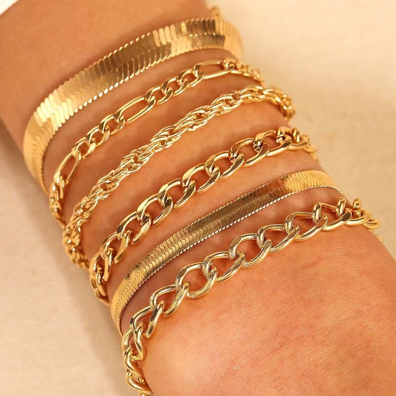 European and American Cross-border Bracelet Simple Multi-layer Metal Blade Chain Bracelet Bohemian Fashion Layered Set Bracelet