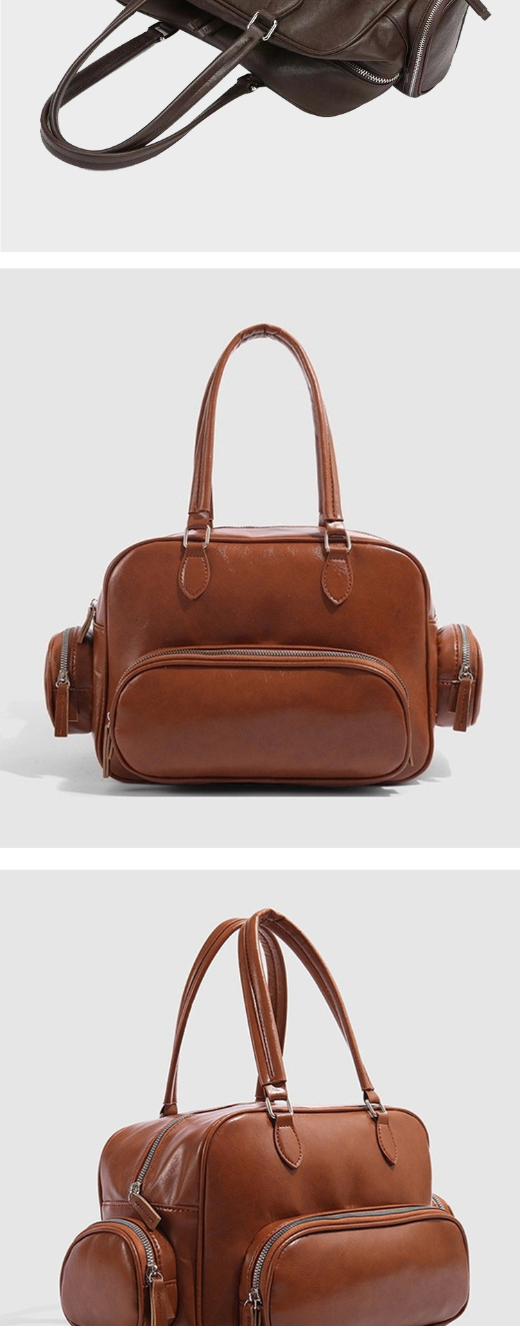 Boston 2024 new multi pocket niche leather motorcycle women's large capacity single shoulder armpit bag_voghion.com