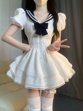 学院海军领小个子白色连衣裙女夏季蓬蓬公主裙纯欲风收腰初恋短裙