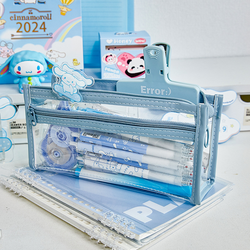 Doble capa transparente Lubi Castor pequeño lápiz caso examen lápiz caso Escuela Primaria Niña de alta apariencia papelería bolsa lápiz caso