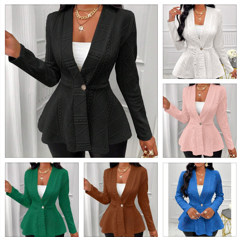 2025 European and American Cross-Border Autumn and Winter Women's Thickened New Jacquard Texture Single-Button Slim-Fit Long-Sleeve Jacket