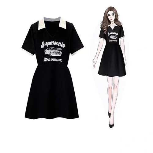 POLO women's waisted summer plus-size print T-shirt dress