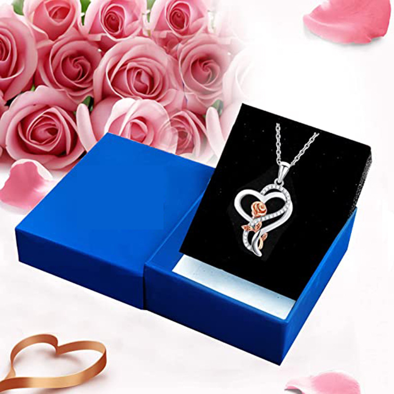 Copper Sweet Leaf Heart Shape Flower Inlay Rhinestones Pendant Necklace display picture 3