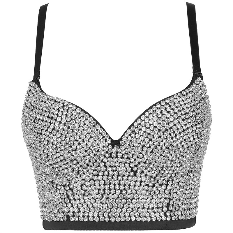 European and American Clothing Beaded Bra Cross-Border Camisole Push-Up Shaping Nightclub Outer Wear Transparent Diamond Beautiful Back Bra