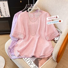 实拍新中式提花女士短袖t恤2025夏季新款气质五分袖圆领国风上衣