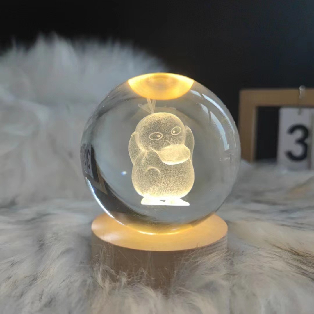 Luminoso ELK bola de cristal 3D tallada noche Luz de madera decoración de escritorio regalo para niñas regalo de cumpleaños al por mayor