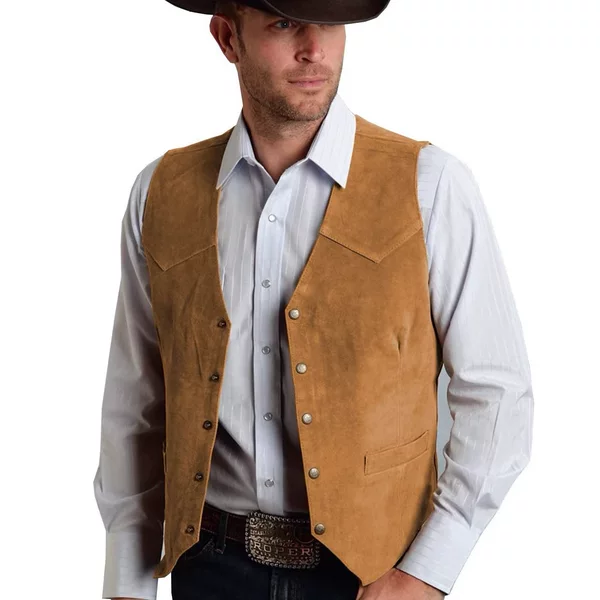 European and American Cross-Border Retro Men's Casual Vest, Western Cowboy Suede Vest, Outdoor Workwear Vest for Men