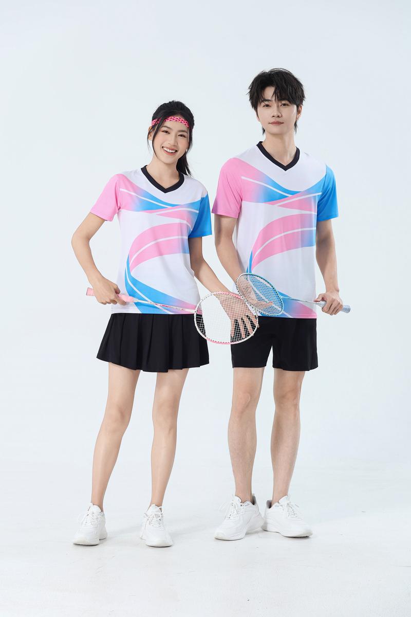 poliamonio rápido secado transpirable bádminton hombre niñas adultos el mismo cuello en V entrenamiento deportivo superior impresión personalizada