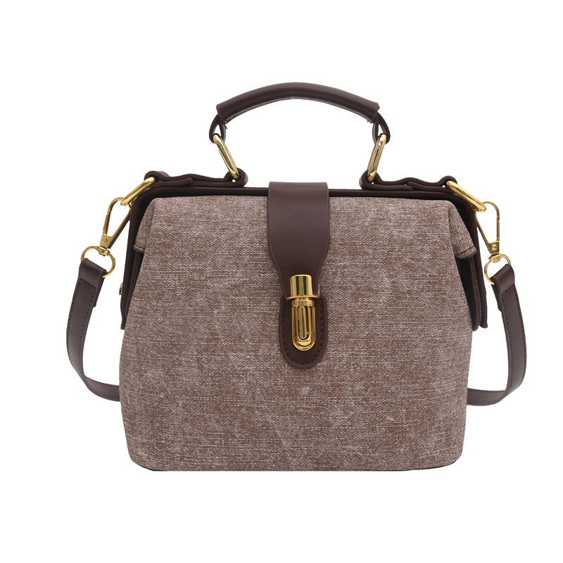 PU Leather Vintage Chinese Style Large Capacity Grained Cowhide Shoulder Crossbody Doctor Bag Women's Bucket Bag - Thumbnail 8