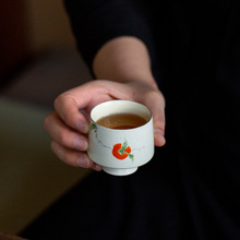 粉引纯手绘柿子陶瓷泡茶杯中式家用复古主人杯功夫个人单杯品茗杯