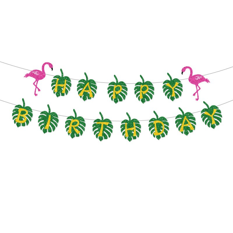 Fiesta de cumpleaños de verano hawaiano decoraciones de bandera de dibujo de fiesta de cumpleaños tropical atmósfera decoración de pancarta colgante