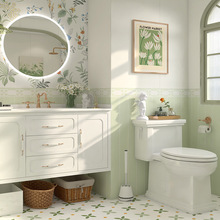 牛油果绿卫生间瓷砖小清新风铃草花砖浴室奶油白墙砖防滑绿色地砖