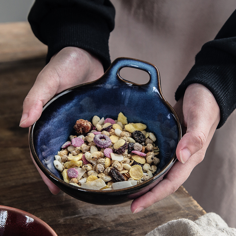 Horno transfronterizo tazón de una sola manija tazón de avena tazón de ensalada de frutas cuenco de postre linda chica tazón para hornear