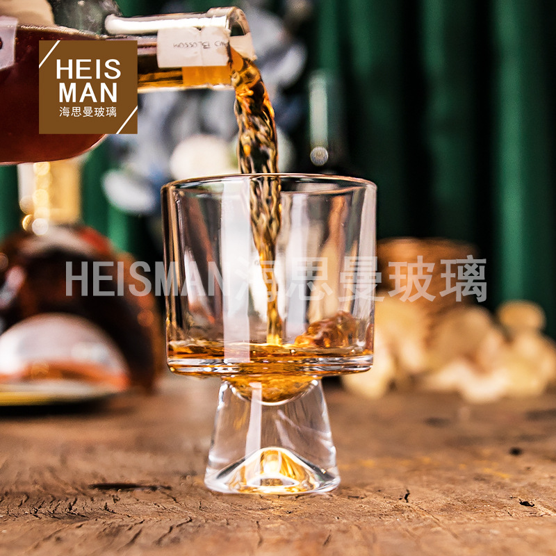 Creative high-stem glass cup, thick iceberg handle cup, Instagram cold drink coffee cup, whiskey glass, stackable water cup