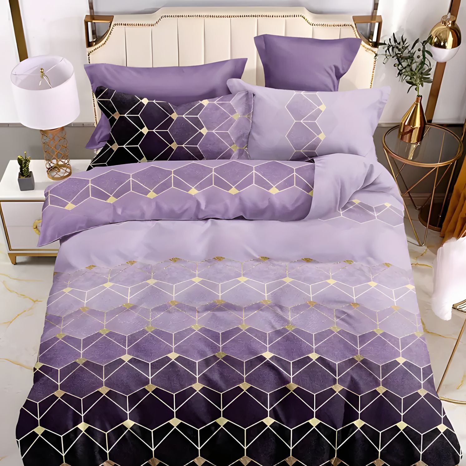 TEMU / JIT Transfronterizo Visita al hogar lujoso ligero de lujo patrón de mármol geométrico 3D impresión digital Kit de colcha