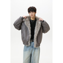 2025冬季新款时尚男士毛领加厚青少年棉衣高级感宽松大码加厚外套