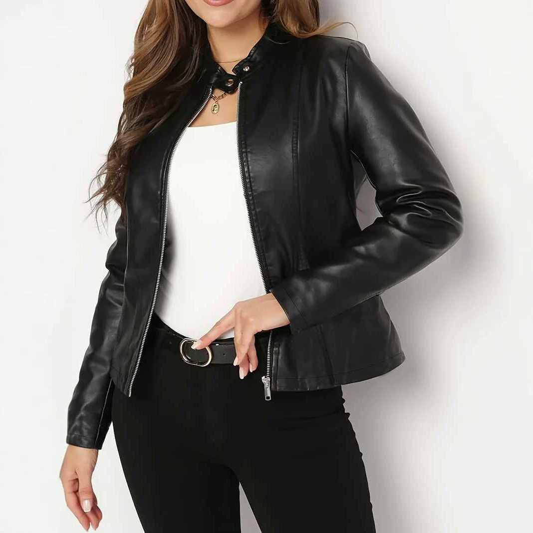 2026 Cross-Border European and American Amazon Plus Size Women's Short Jacket, Biker Style Women's Coat, New Spring and Autumn Solid Color Top