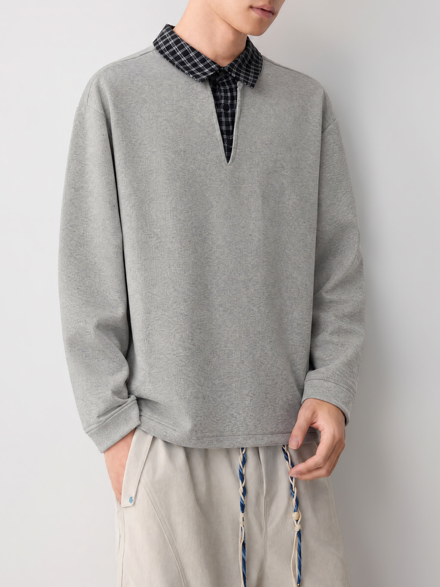 Áo hoodie nam nỉ hai lớp cổ lạnh kiểu giả hai lớp — đen