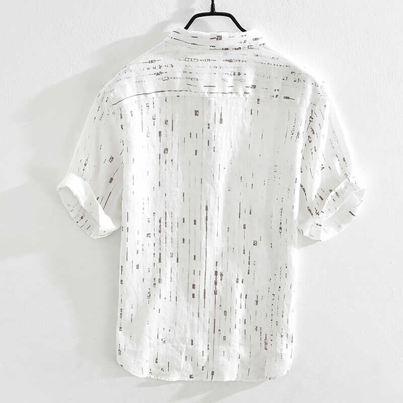 夏メンズリネン半袖Tシャツ、ラペル付きポロシャツ、夏用半袖コットン＆リネンTシャツ、リネントップス|undefined