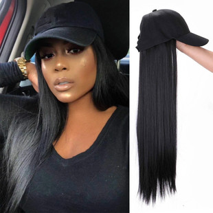 Factory wholesale wig women's European and American foreign trade wig hat one black long straight hair chemical fiber ladies headgear cross-border