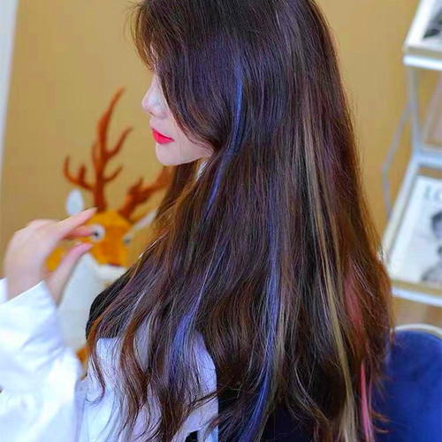 Colored wig pieces for women with long hair highlights, invisible natural one-piece straight hair extensions, Lisa's same style ear-hanging dye