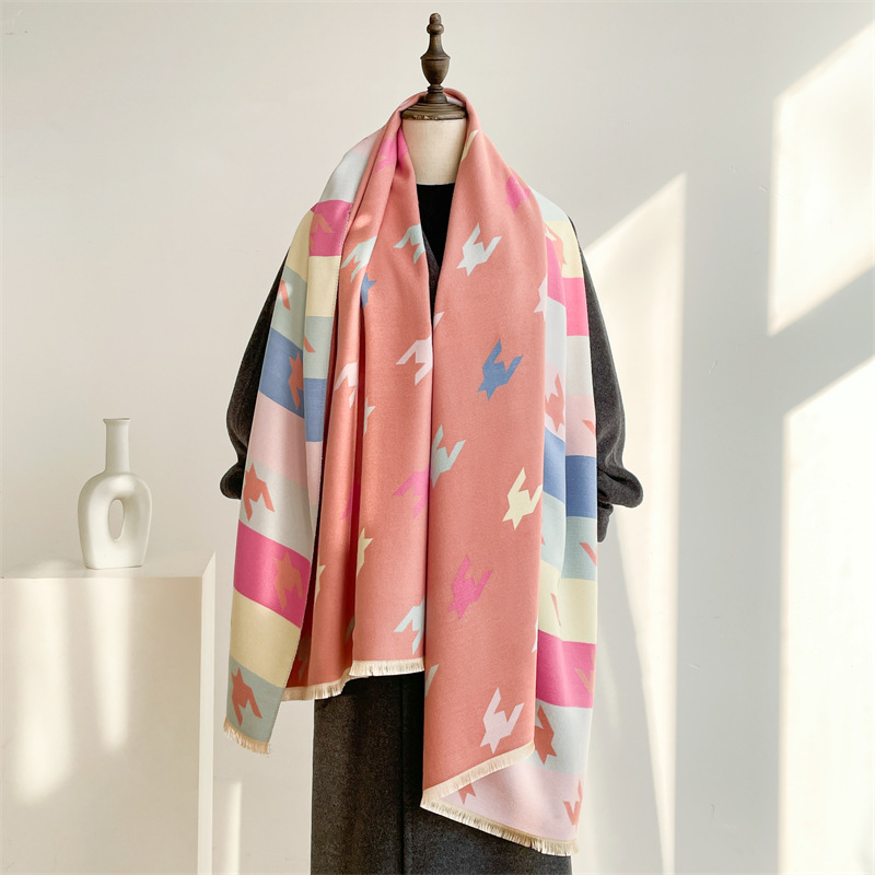 Winterwarm, modisch, hochwertig, Anti-Aging mit beidseitigem Druck und buntem Hahnentrittmuster in Kaschmir_voghion.com