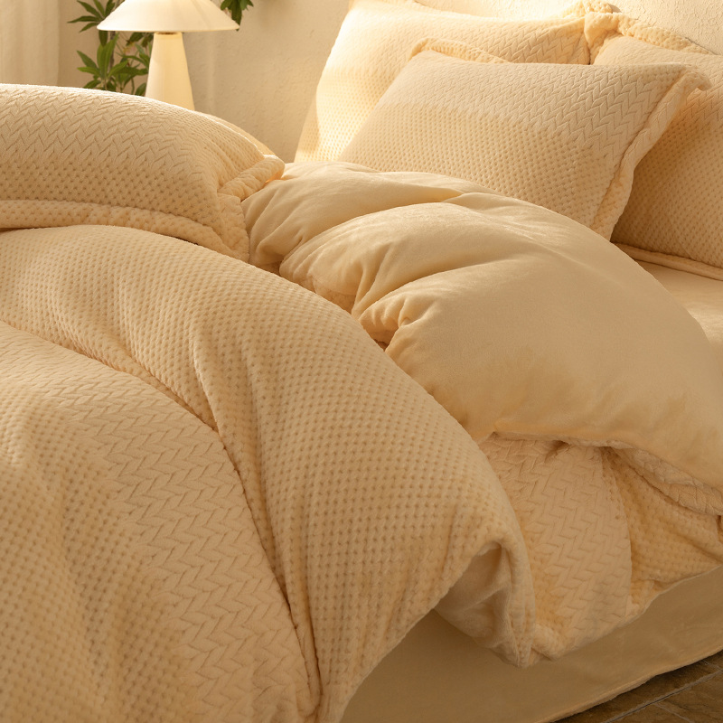 Cama de seda cálida de cuatro piezas de lana de coral de franela de lana doble cama invierno