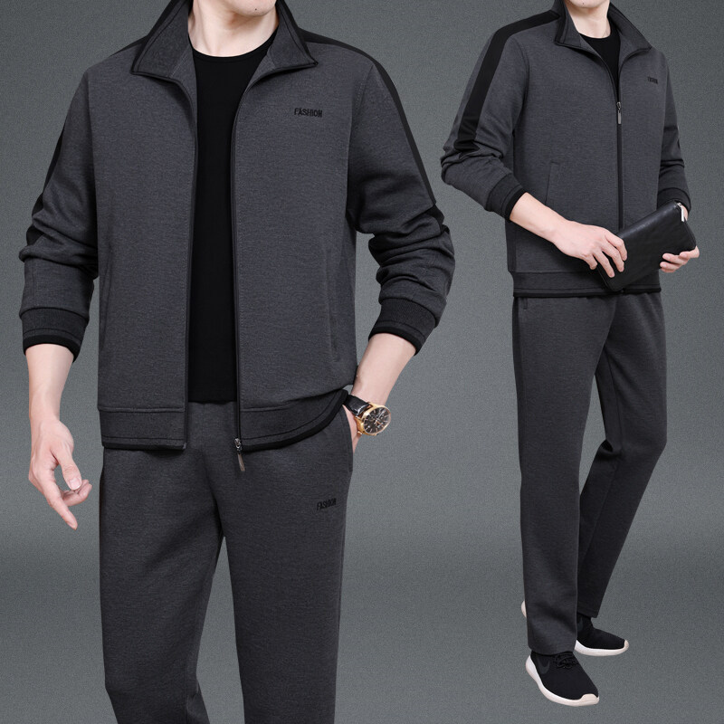 Middle-aged and Elderly Sports Suit Men's Spring Autumn and Winter Thickened New Dad's Spring Casual Sportswear Men's Three-piece Set