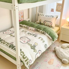 Snowflake Fleece Student Dormitory Three-Piece Winter Warmth Cute Cartoon Top and Bottom Bunk Beds Thick Milk Fleece Bedspread